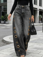 Wide-leg jeans with metallic eyelets
