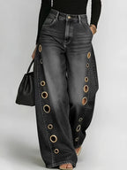 Wide-leg jeans with metallic eyelets