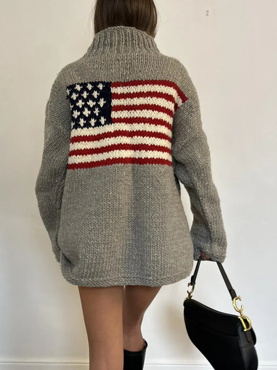 American flag-patterned turtleneck sweater