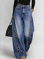 Wide-leg jeans with metallic eyelets
