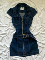 Collared Zip-up Denim Dress