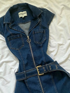 Collared Zip-up Denim Dress