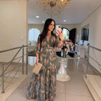 V-neck Elegant Printed Long Sleeve Dress