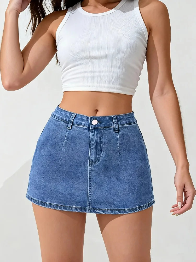 Stretch Denim Skirts Inner Splicing Shorts