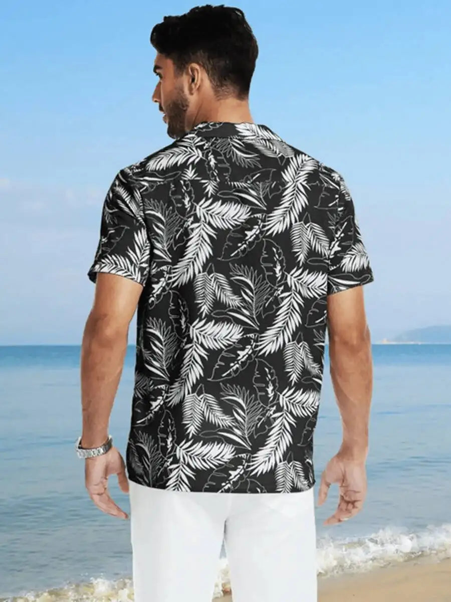 Tropical Palm Leaf Print Hawaiian Shirt