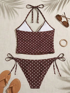 Polka Dot Halter Tie Bikini Set Plus Size