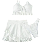 Lace Hip Skirt Swimsuit Three-piece