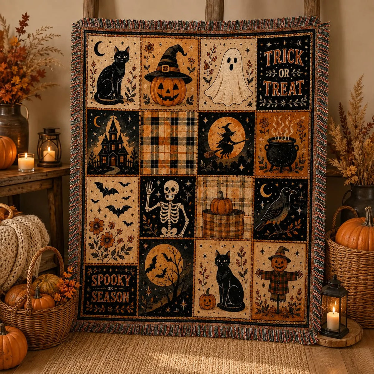 Halloween Woven Trick Or Treat Throw Blanket