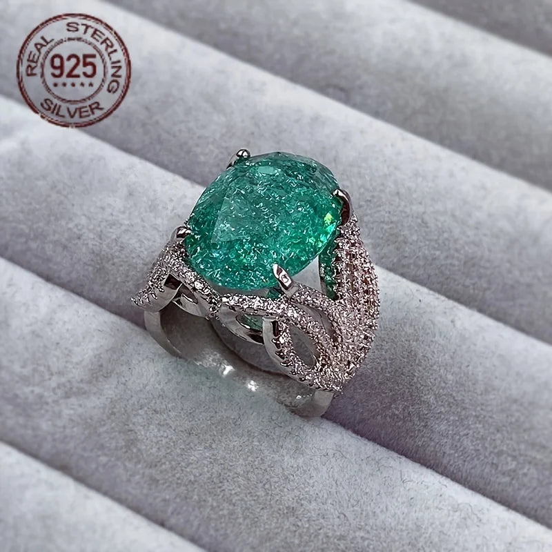 Oval 925 Silver Blue Green Tourmaline Ring