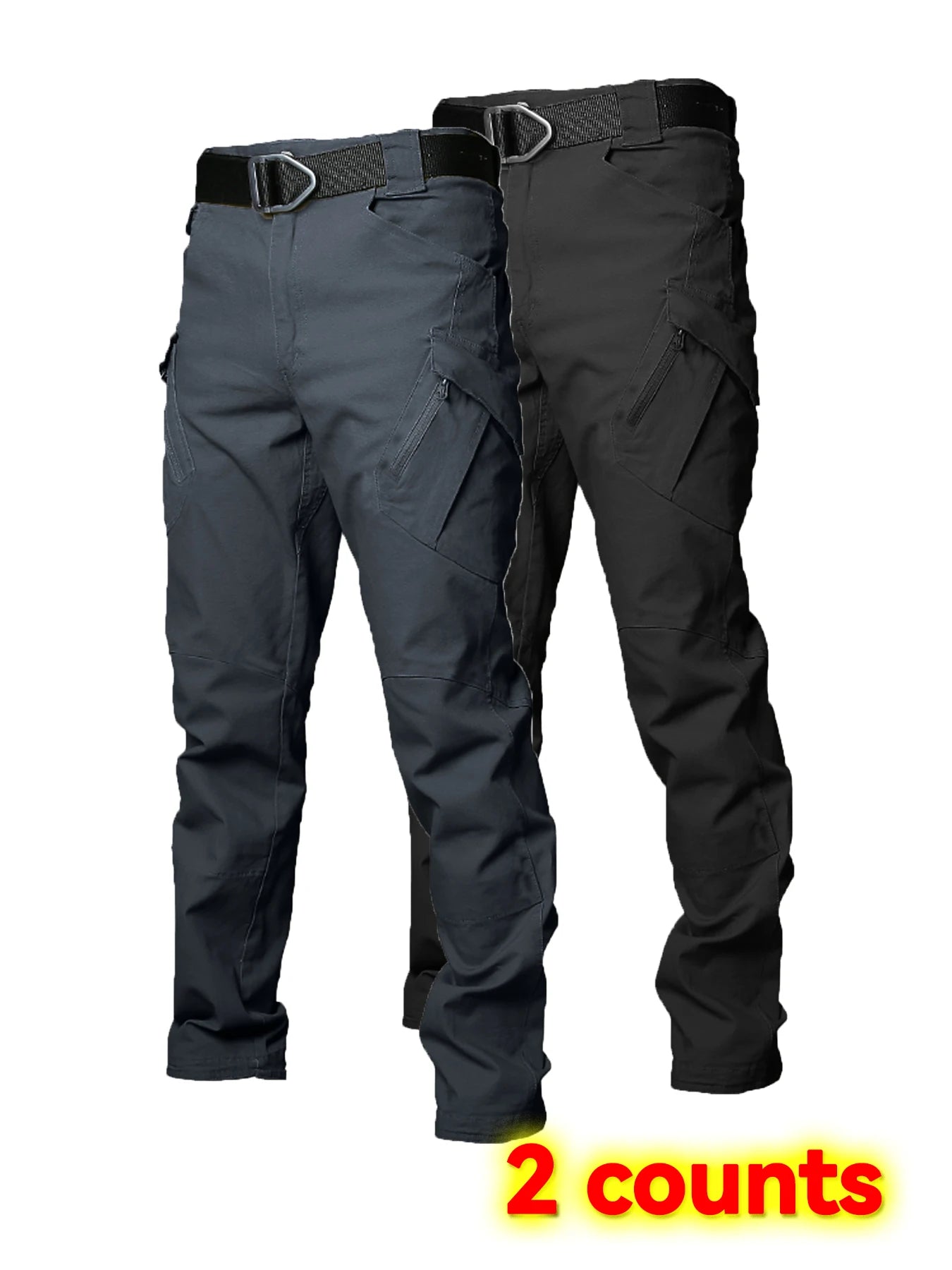 2PCS Wear Resistant Work Pant Multi-pocket Straight Cargo Trousers
