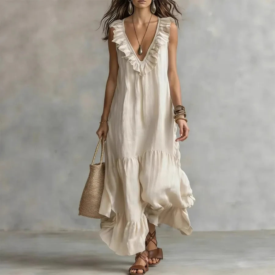 V-neck large swing dress