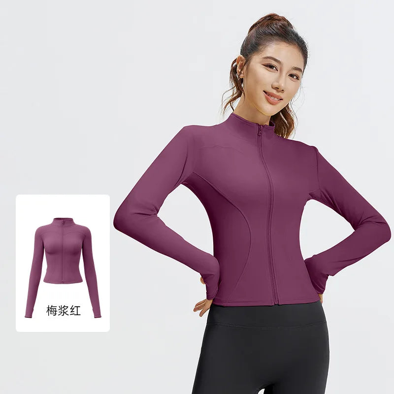 Zipper Long Sleeve Sports Jacket Women Fitness Yoga Shirt Gym Top Activewear Running Coats Push Up Workout Clothes Woman Jacket