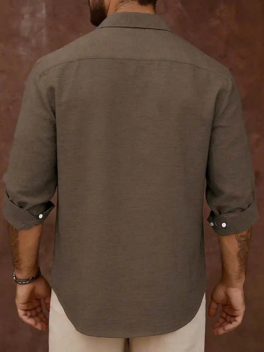 Linen Blend Long Sleeve Casual Shirt