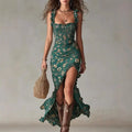Bohemian Vintage Ruffled Sleeveless Halter Maxi Dress