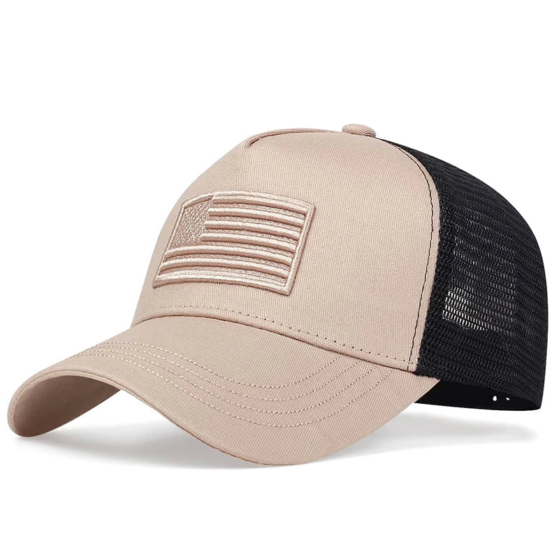 American Flag Embroidery Baseball Net Caps