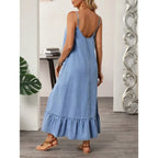 Casual Denim Dress With Ruffle Hem