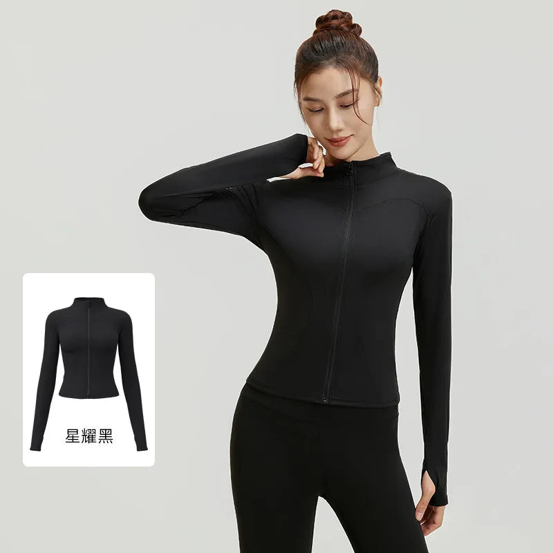 Zipper Long Sleeve Sports Jacket Women Fitness Yoga Shirt Gym Top Activewear Running Coats Push Up Workout Clothes Woman Jacket