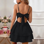 Open-back Bow U-tie Short Sling Dress