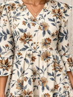 Floral print V-neck 3/4 trumpet sleeves dress