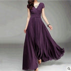 V-neck Short-sleeved Chiffon Dress