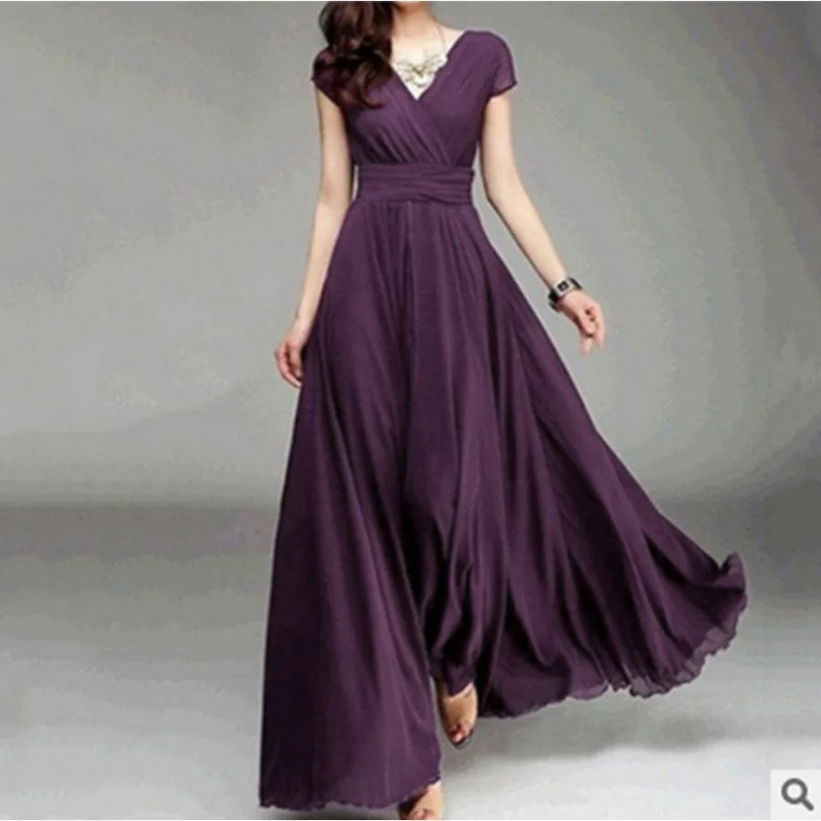 V-neck Short-sleeved Chiffon Dress