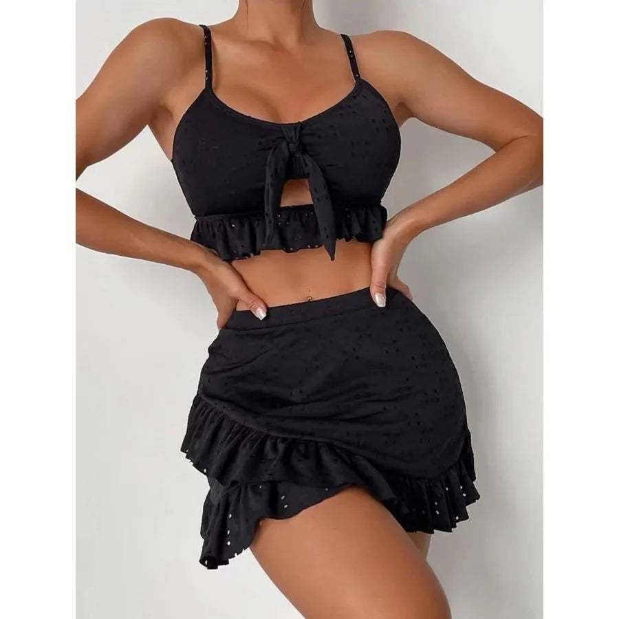 Lace Hip Skirt Swimsuit Three-piece