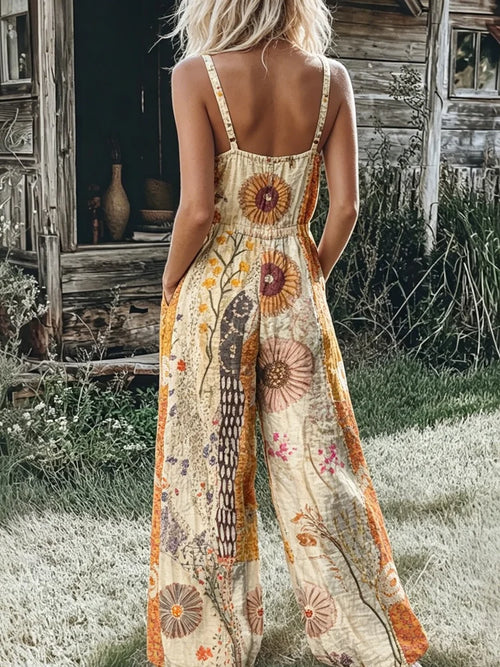 Boho Sunflower Floral Print Jumpsuit