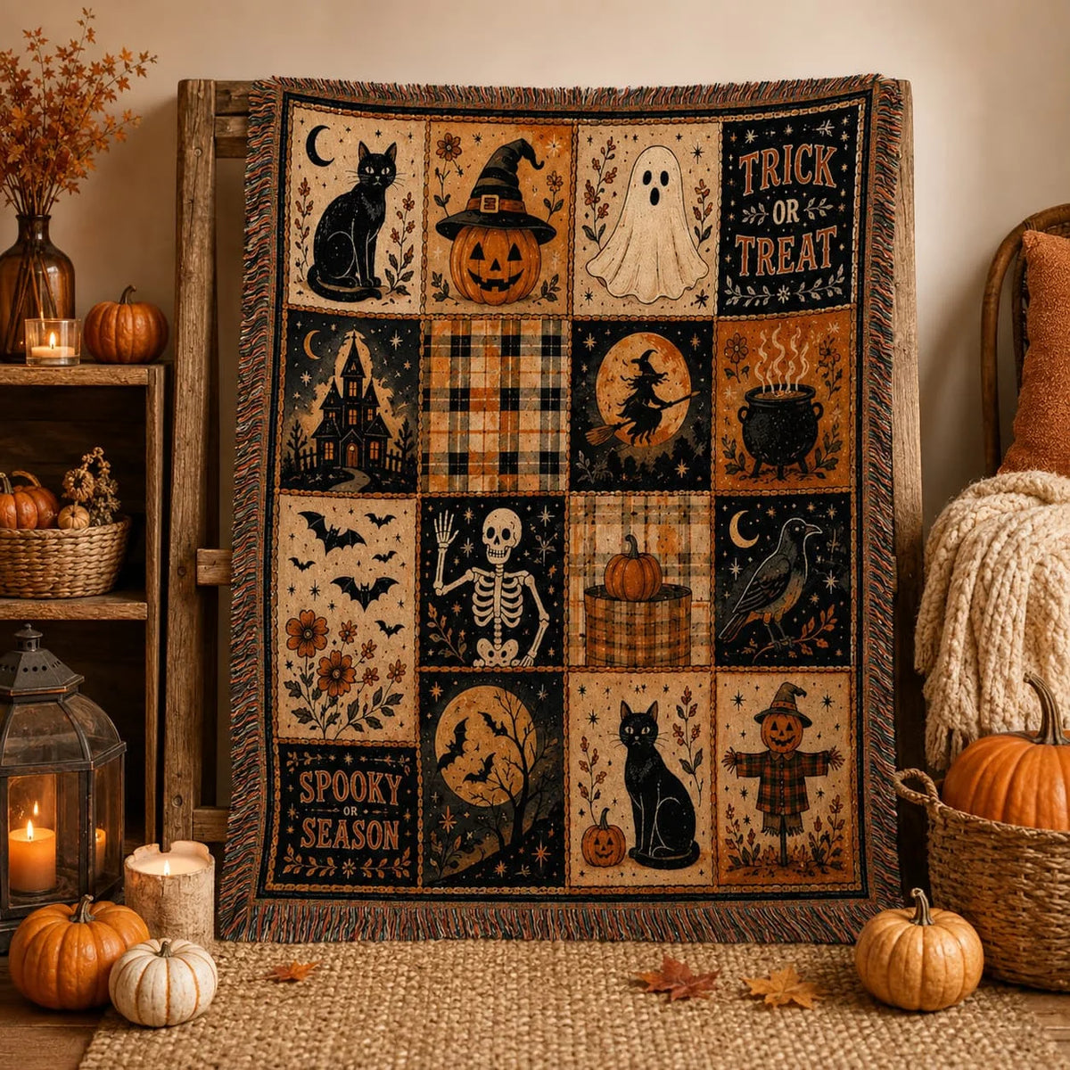 Halloween Woven Trick Or Treat Throw Blanket