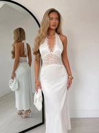 Lace Patchwork Sexy Halter Tie Dress