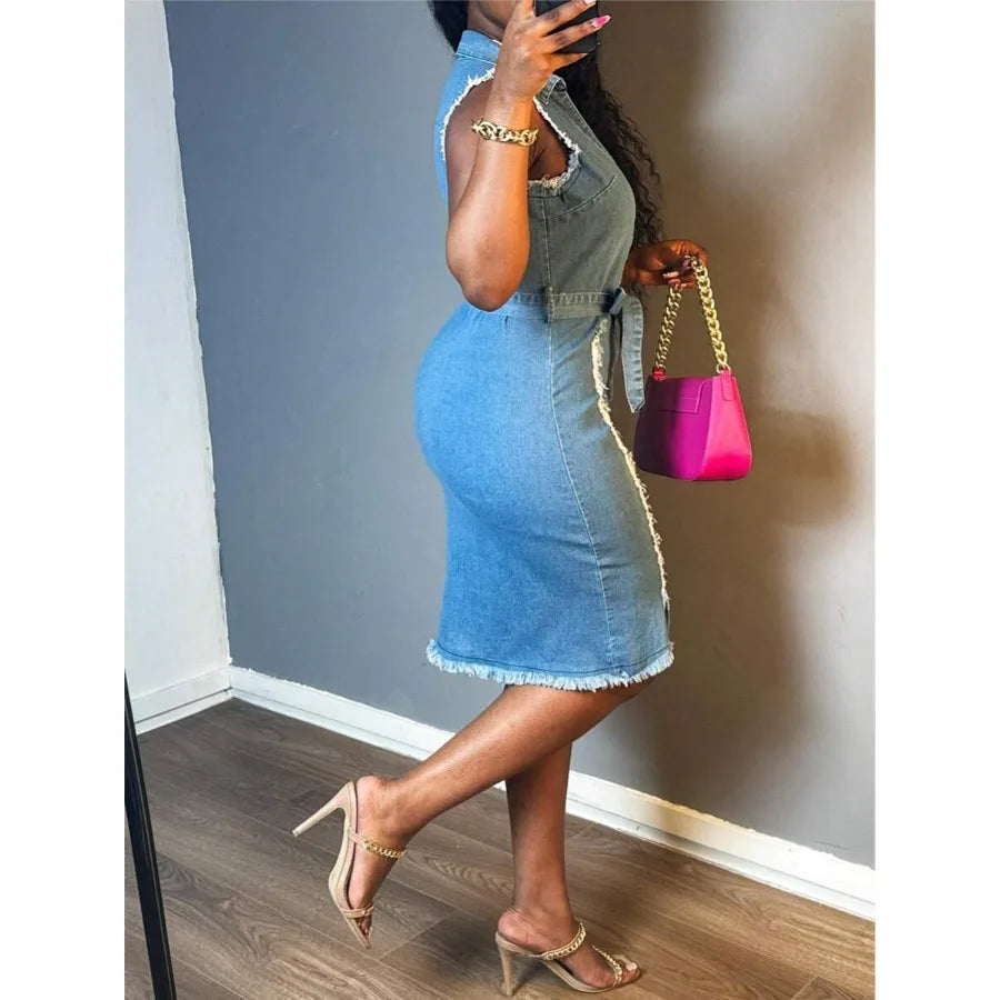 Denim Sheath Mid-Length Dress