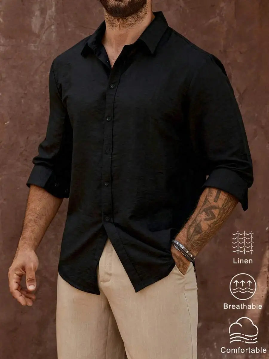 Linen Blend Long Sleeve Casual Shirt