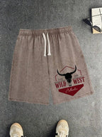 Western Print Cotton Drawstring Shorts