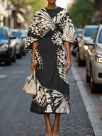 Butterfly Print Batwing Kimono-Style Loose Silhouette