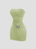 Metallic Thread Bandeau Waist Fitted Mini Dress