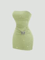 Metallic Thread Bandeau Waist Fitted Mini Dress