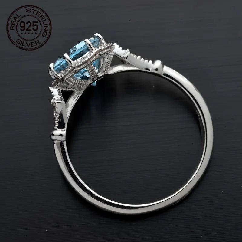 Vintage 925 Sterling Silver Ring Sea Blue