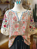 Paisley Floral Vertical Striped Peasant Blouse