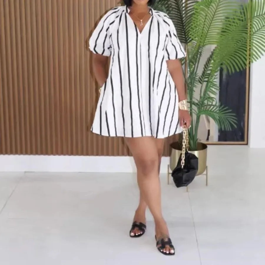 V-neck Bubble Sleeve Dress
