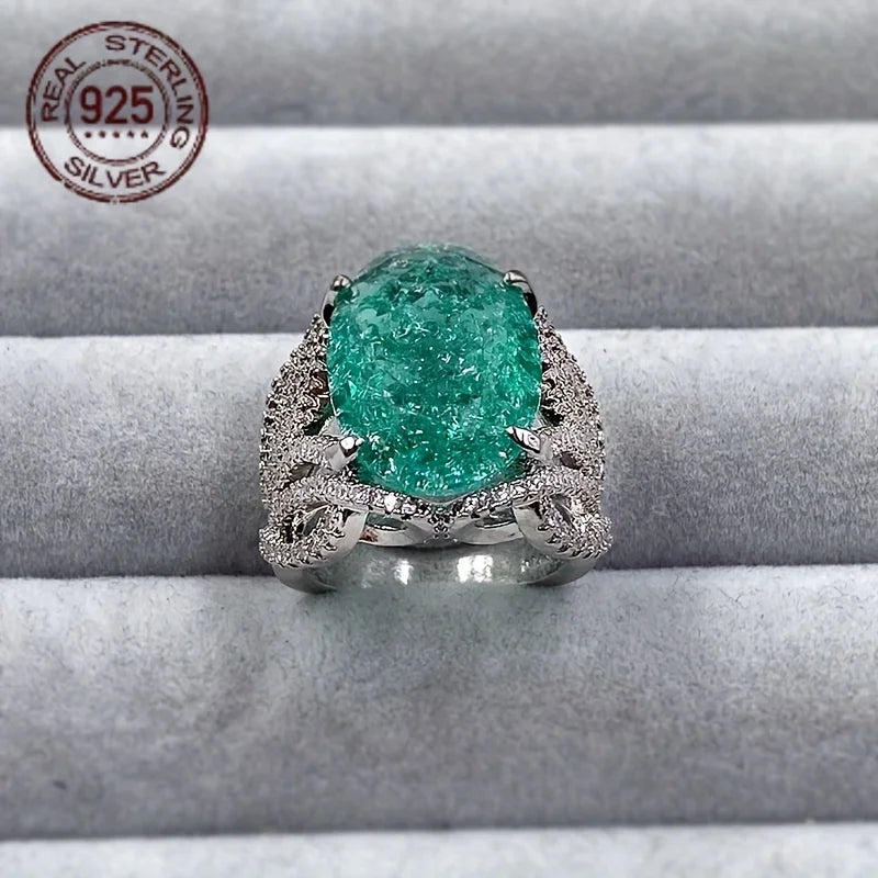 Oval 925 Silver Blue Green Tourmaline Ring
