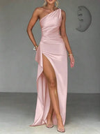 Black Satin Ruched Maxi Dress