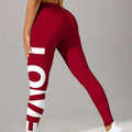 Yoga Pants High‑Waist Wine‑Red LOVE
