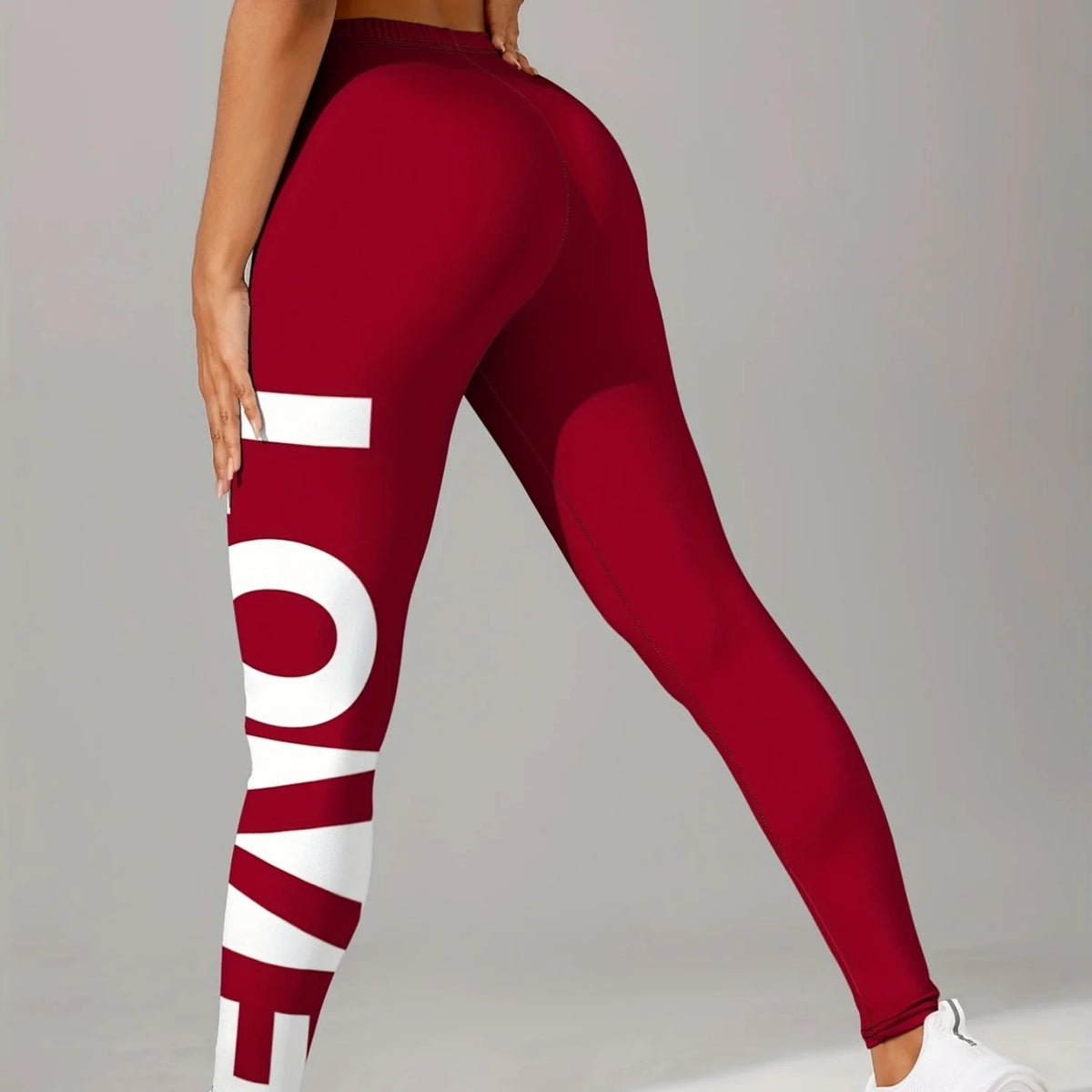 Yoga Pants High‑Waist Wine‑Red LOVE