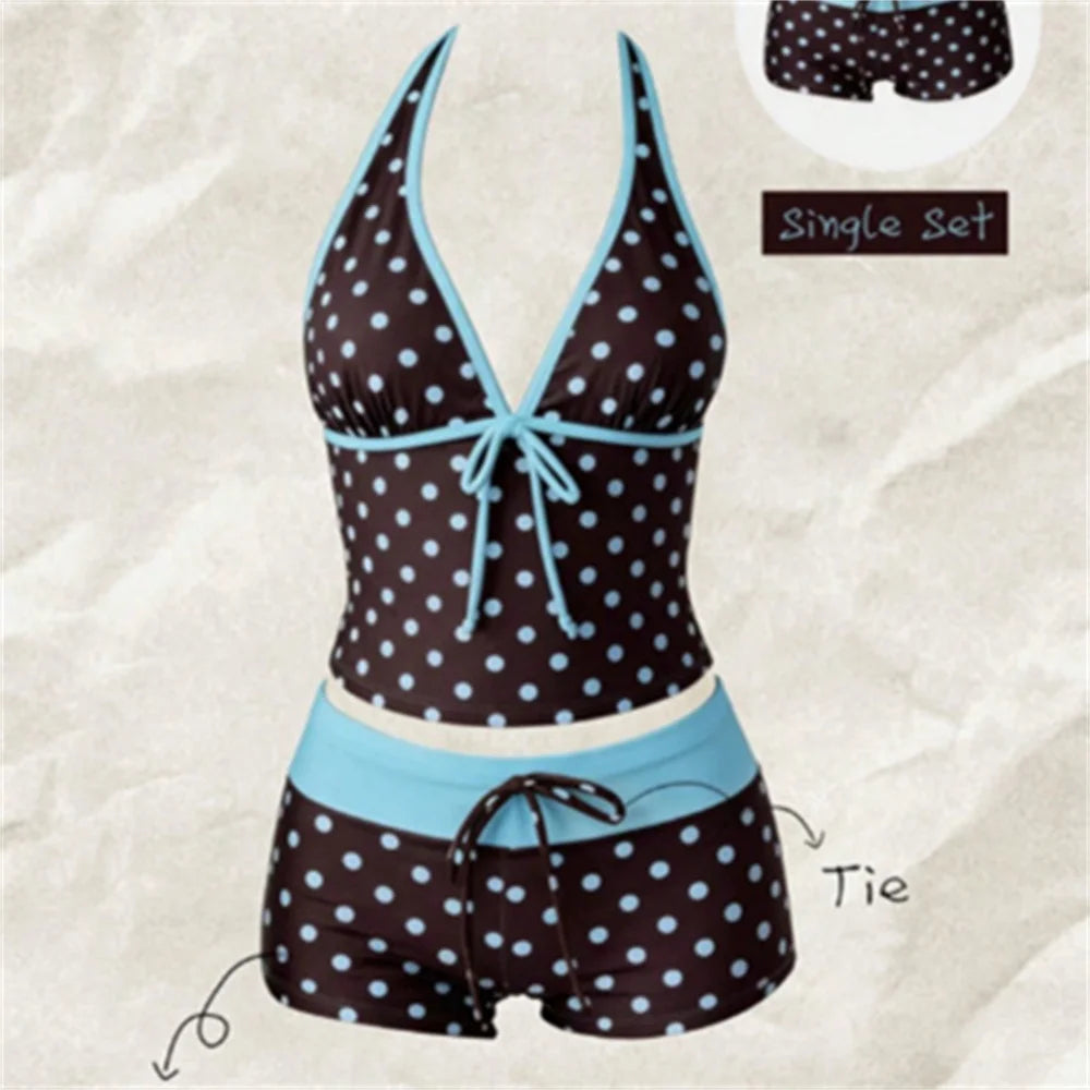 Pink Dot Halter Backless Swimsuit