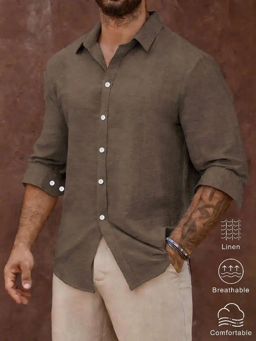Linen Blend Long Sleeve Casual Shirt