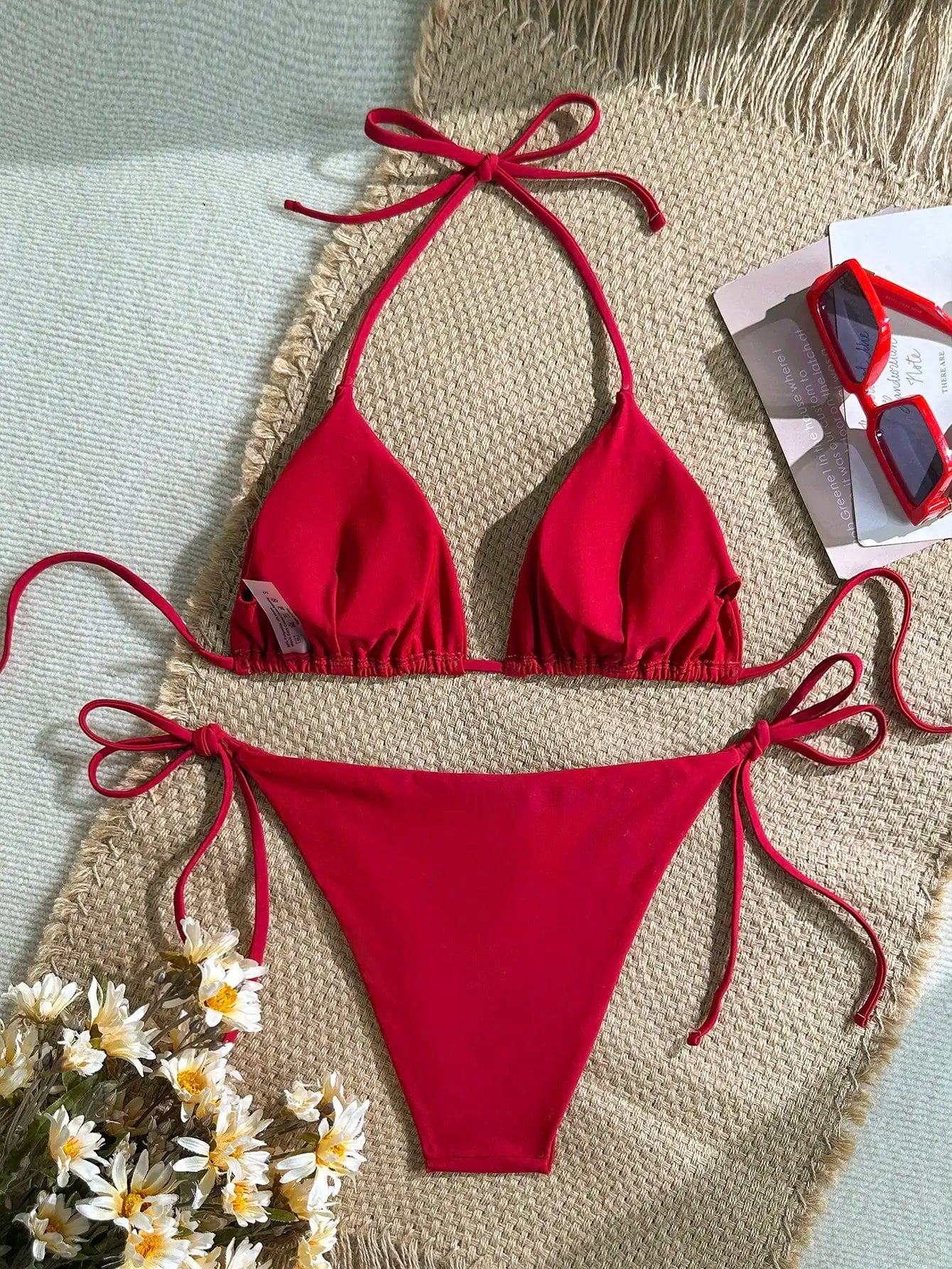 Solid Halter Triangle Bikini Set