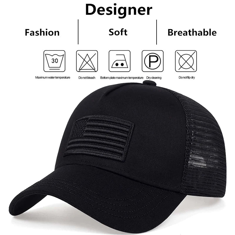 American Flag Embroidery Baseball Net Caps