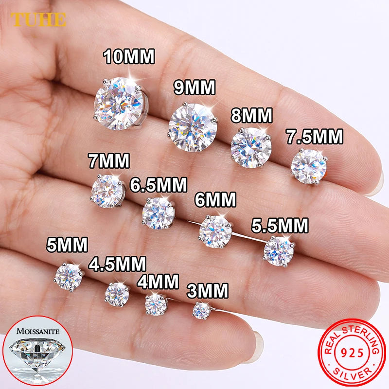 Moissanite Studs Earrings 925 Sterling Silver Gold Plated