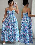 Plus size blue and white floral camisole dress