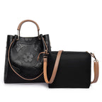 Vegan Leather Bucket Tote with Floral Embroidery