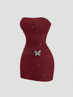Metallic Thread Bandeau Waist Fitted Mini Dress